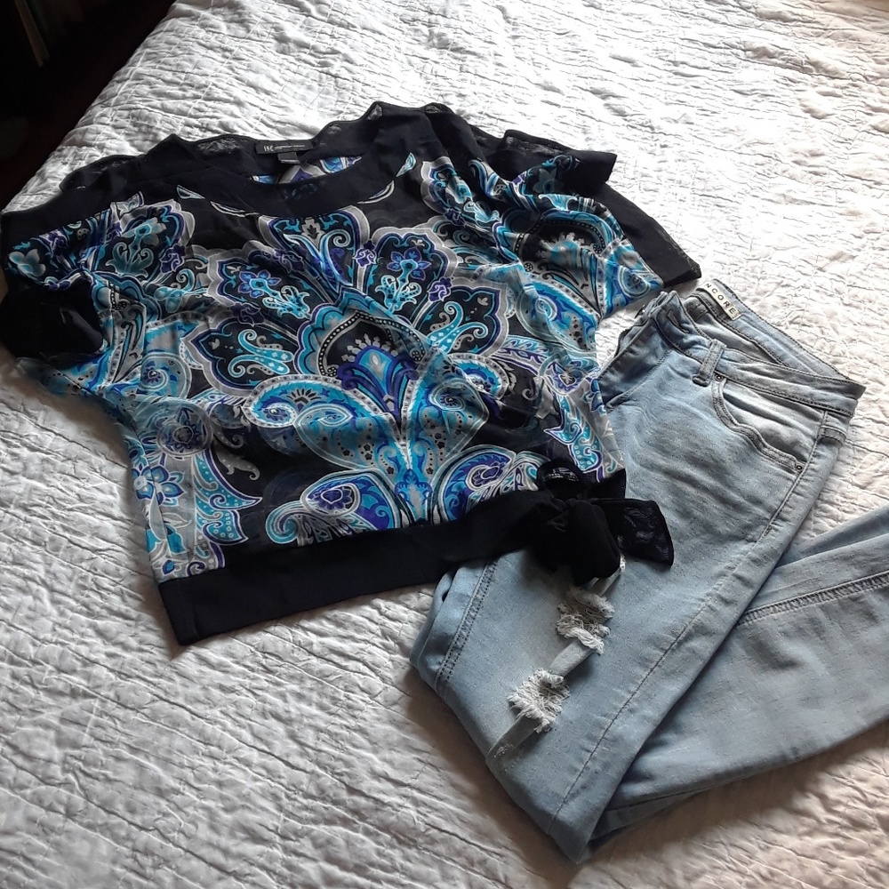 Blue and black sheer blouse